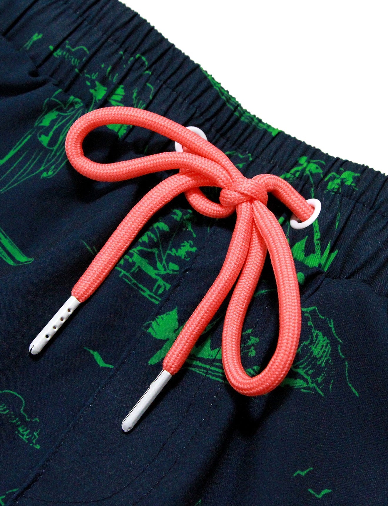 Dark Green Men's Swim Short with red Lace