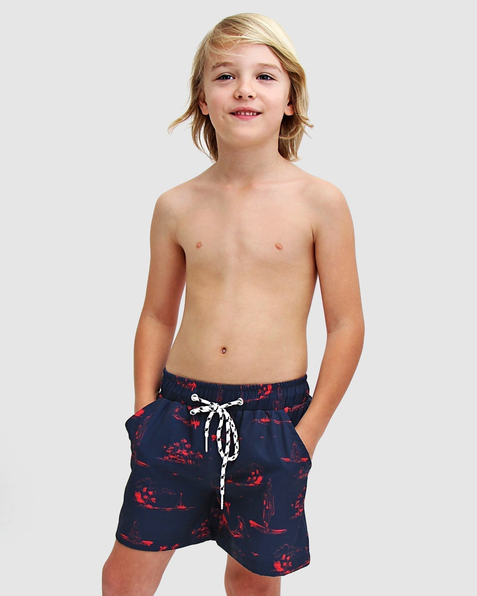 Green Black Boy's Swim Short White Lace