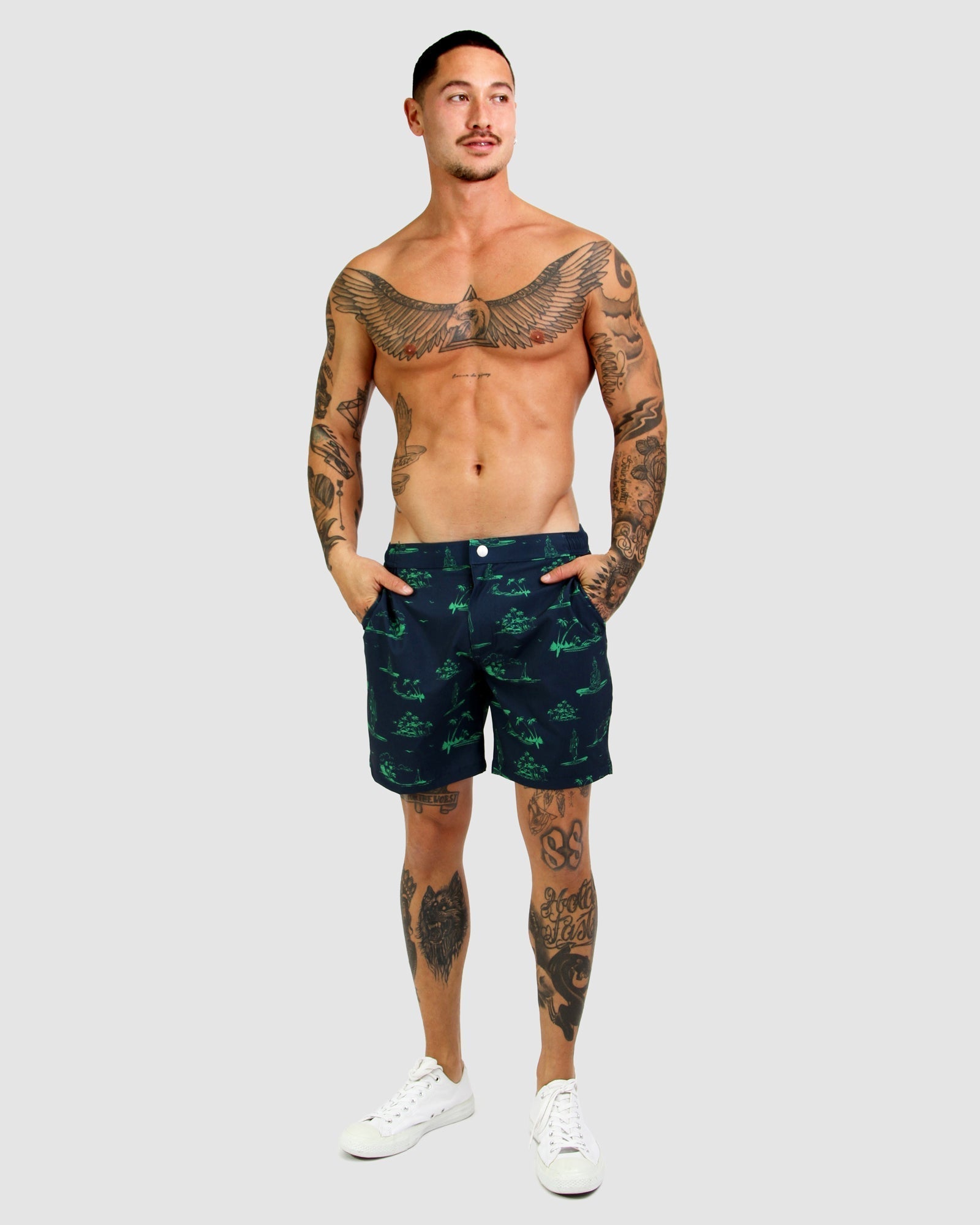 Summer Print Green Men's Summer Shorts