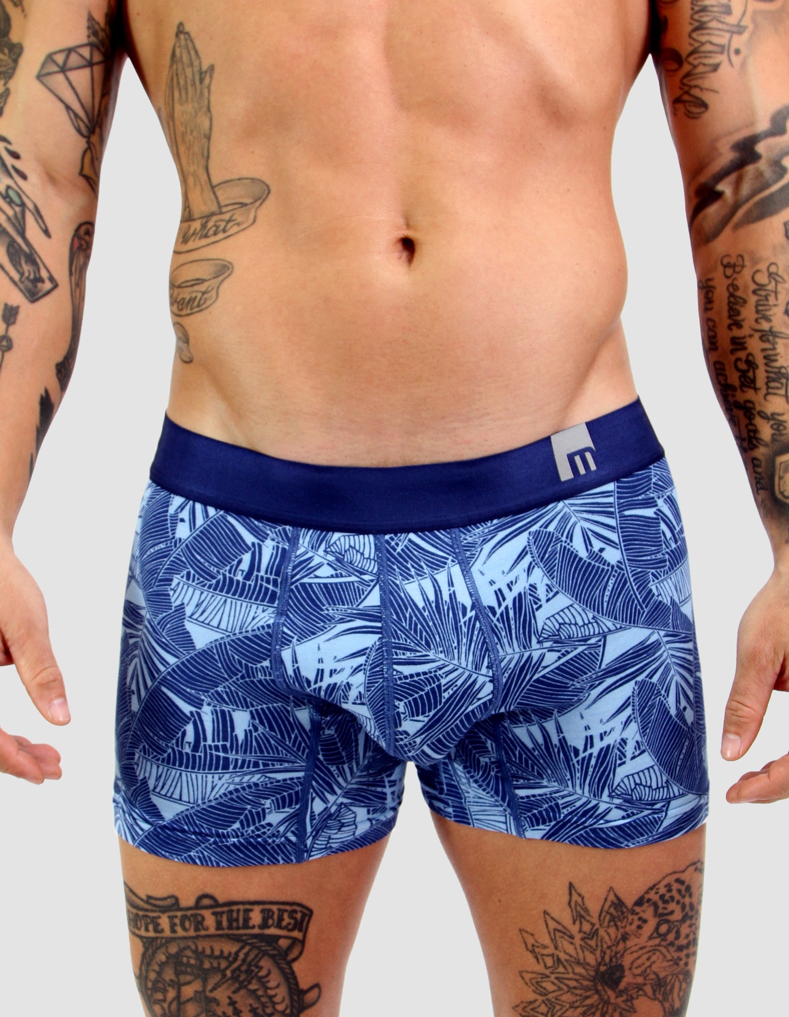 Tropical print blue men trunk