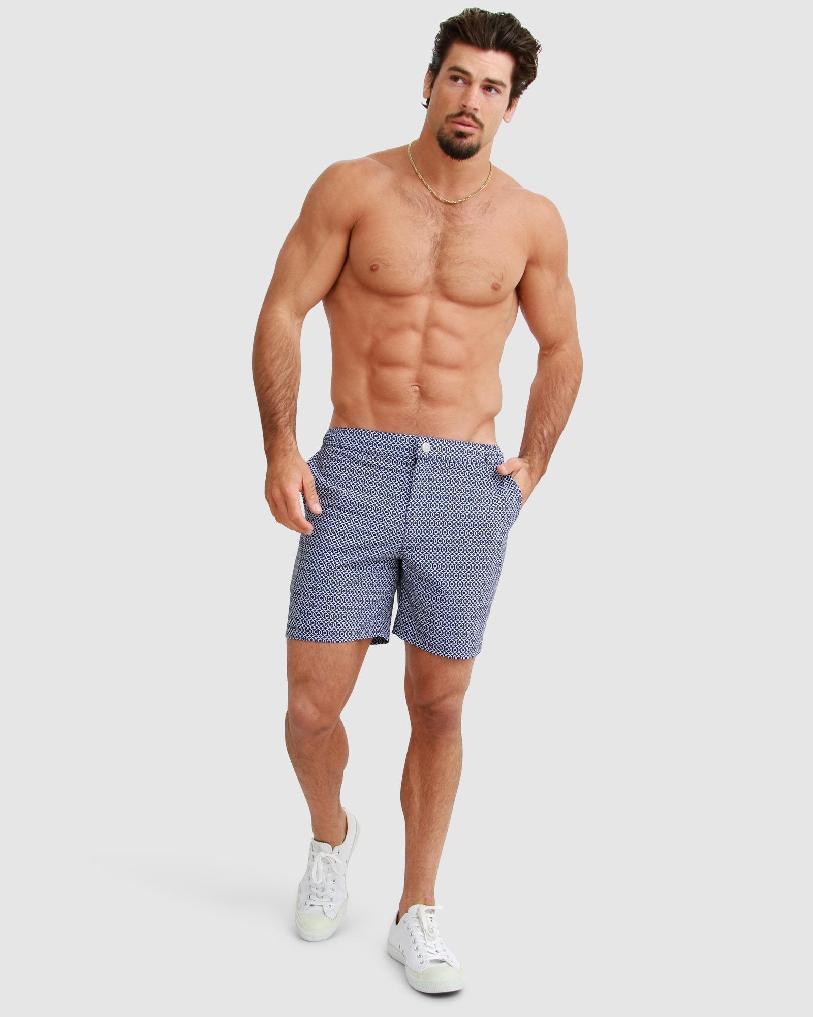 4 way stretch Black White men's Swim Short