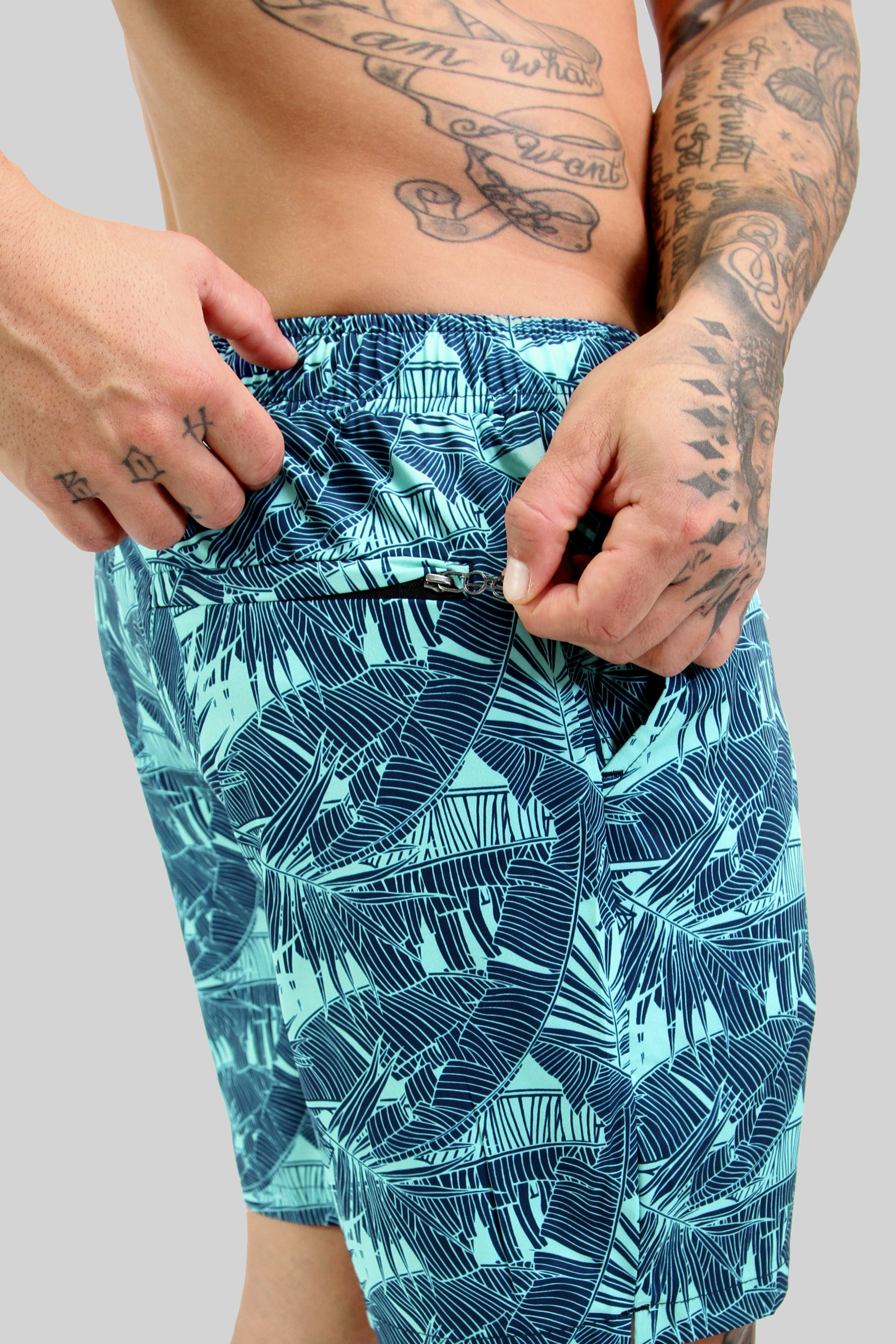 Back zipper Pocket Green men's Swim Short