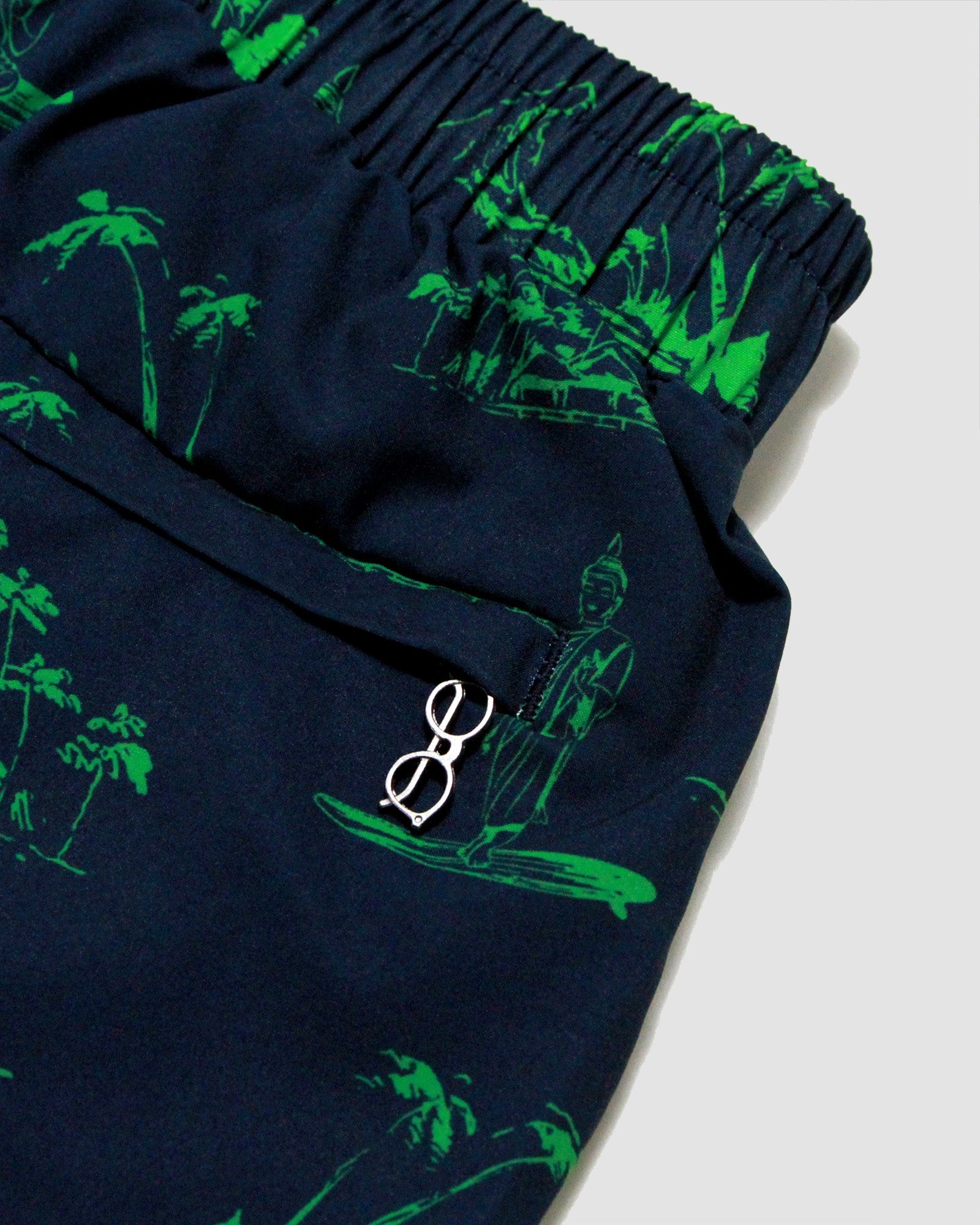 Green Black Boy's Swim Short Surfing Print