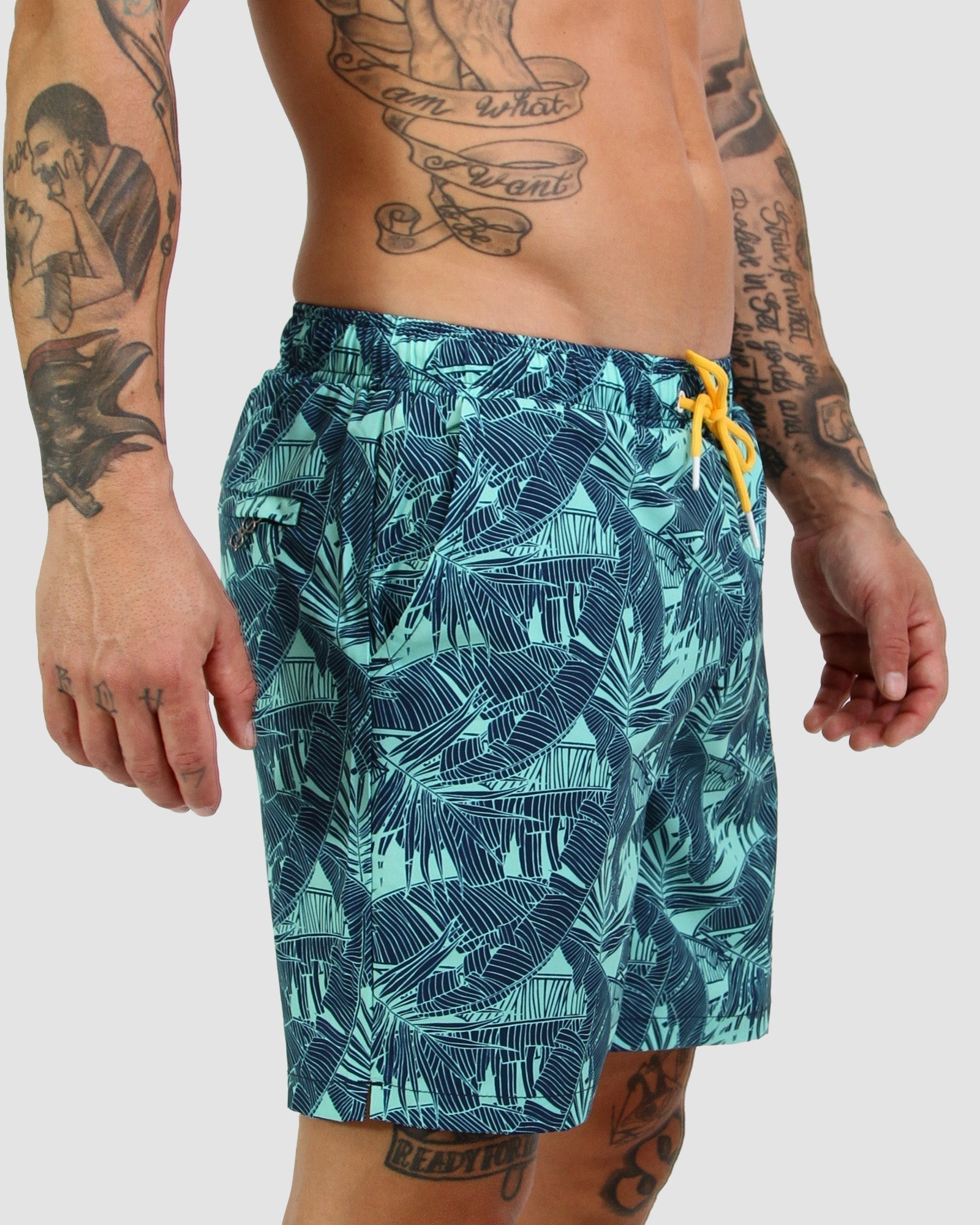 Tropical Season Green Navy Men's Swim Short