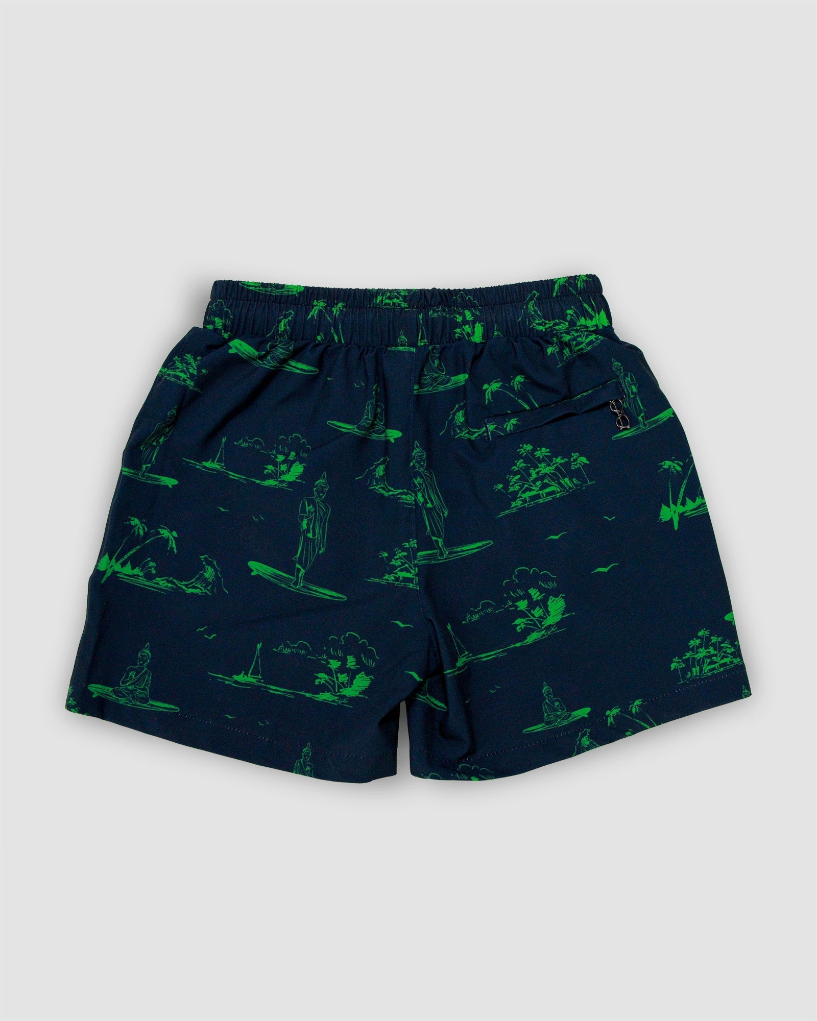 Green Black Kid's Swim Short Surfing Print