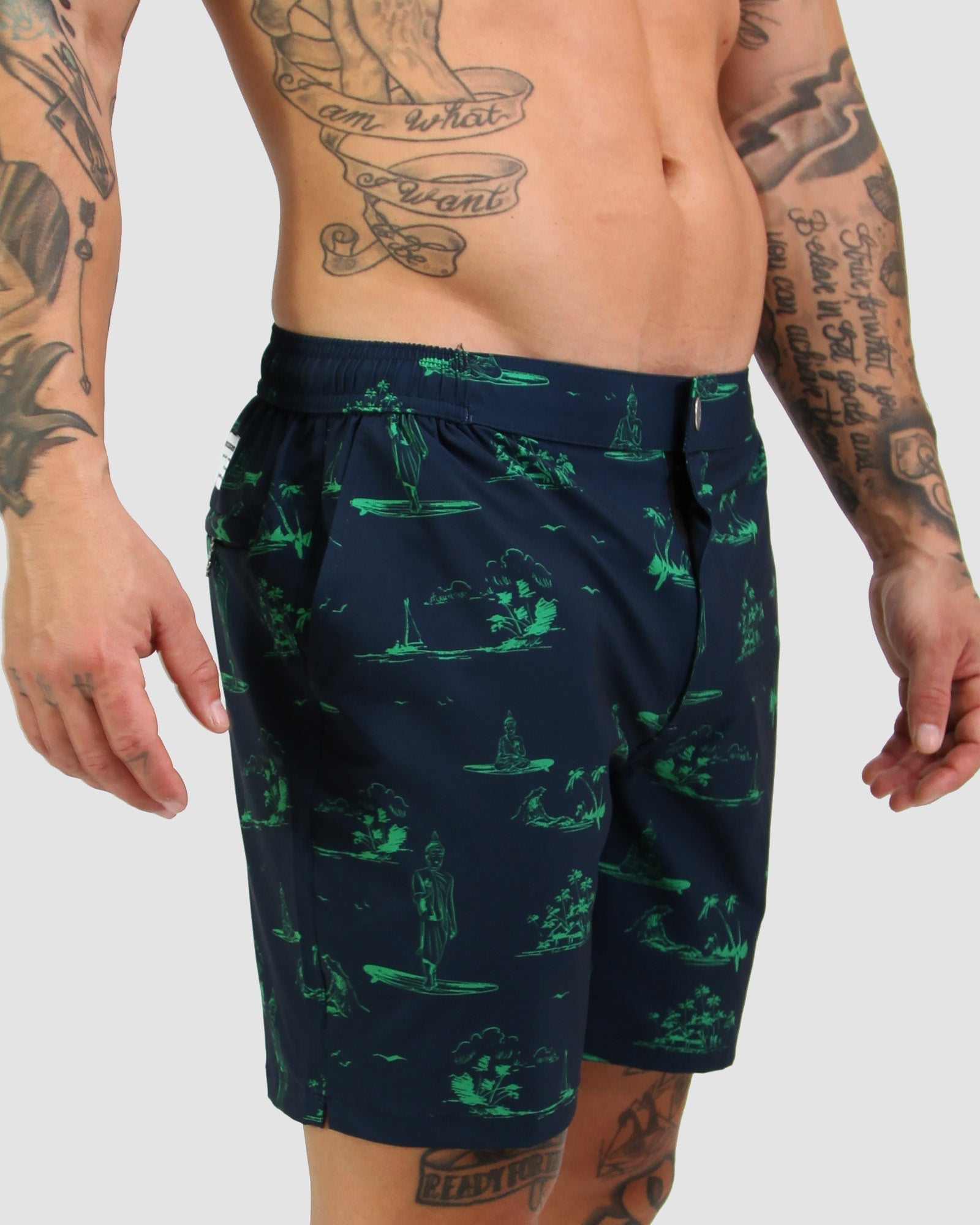Quick dry Green Navy men's Swim Shorts