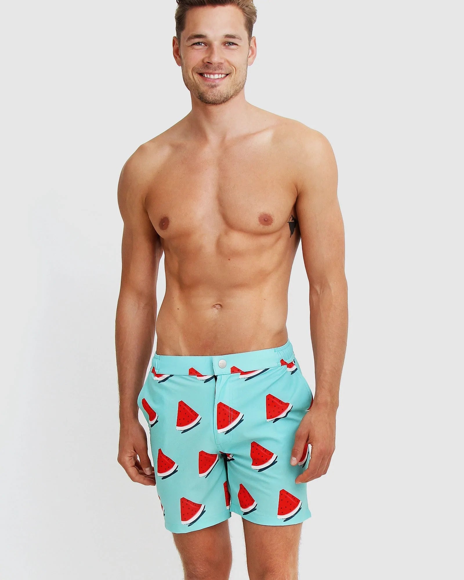 Blue watermelon Print Men's stretch swim shorts