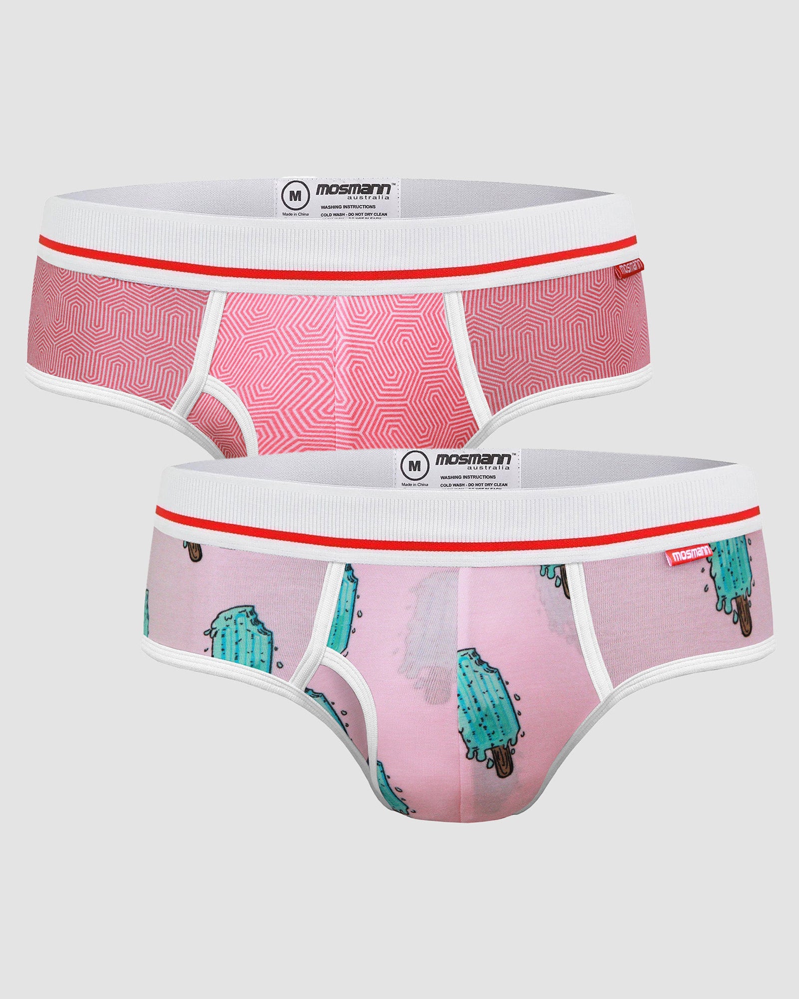 Mens Briefs In 2-Pack one with Geometric Print the other with Ice Cream Print