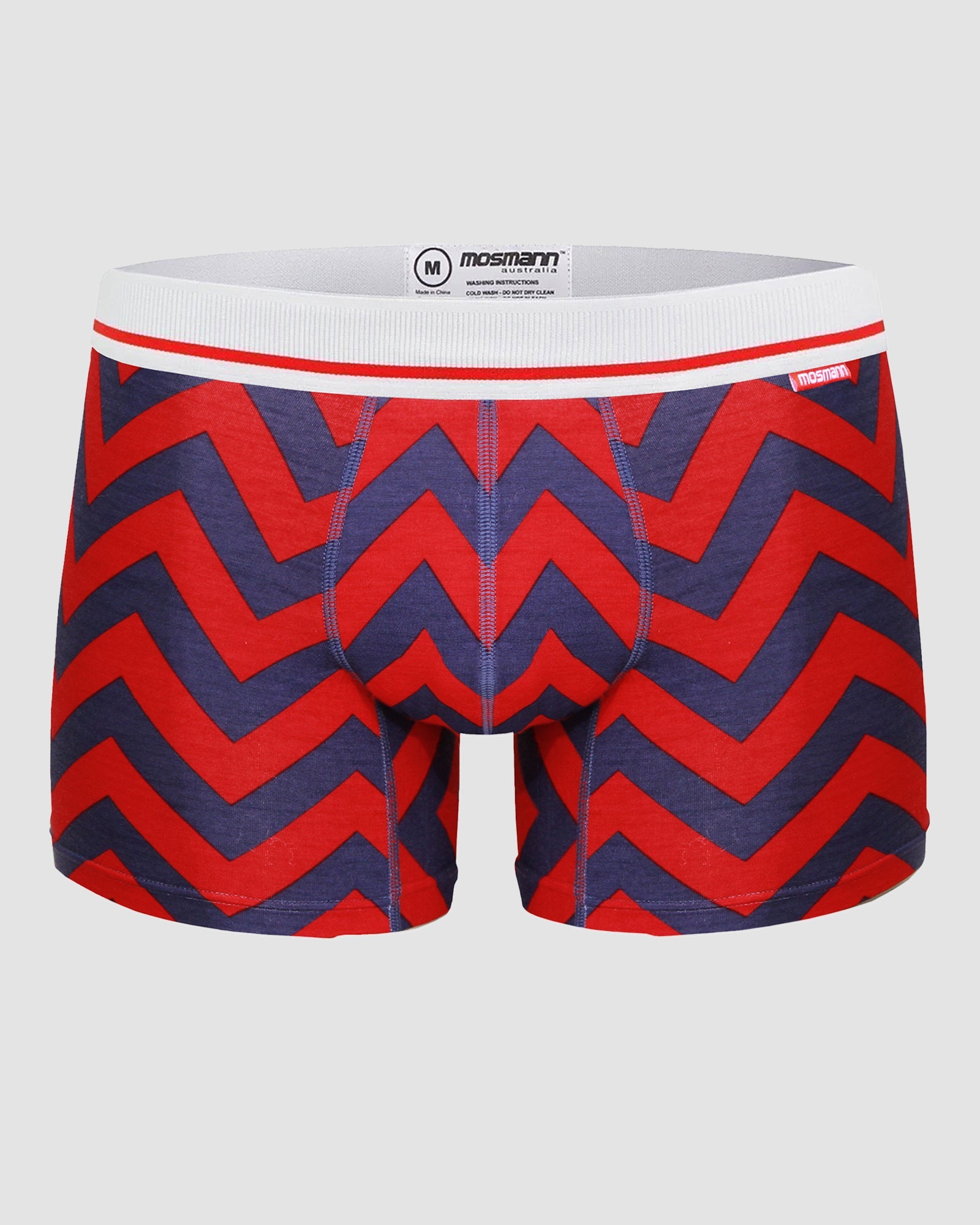 Mens Bamboo Boxer Brief Zig Zag Print In Red and Navy