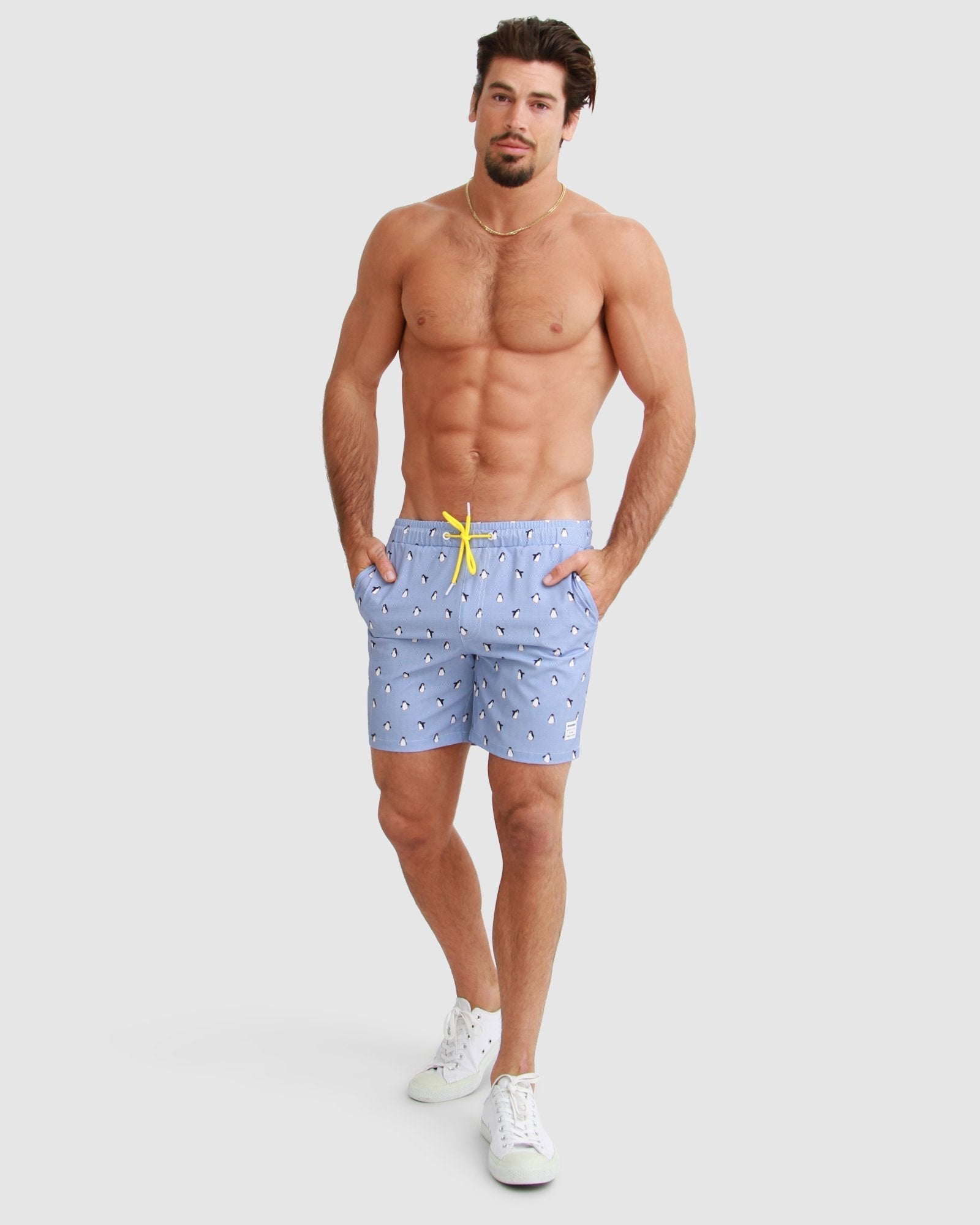 quick dry blue white men's Summer Short penguin print