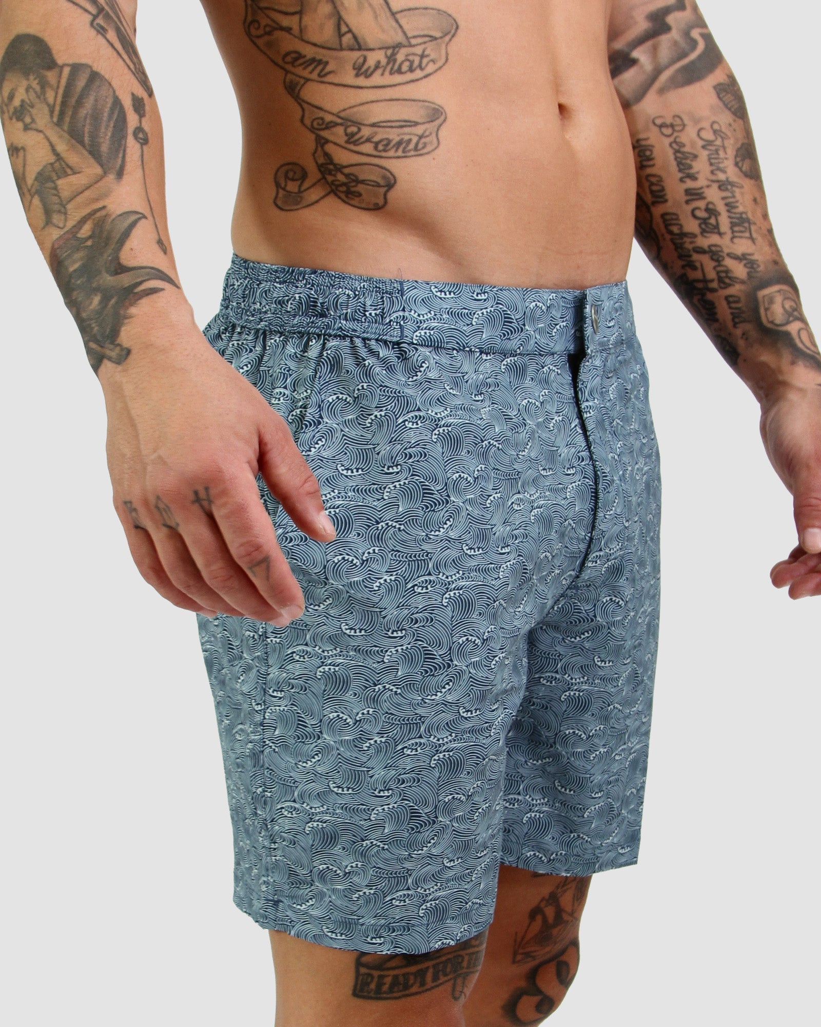 Wave Print Blue Men's Swim short