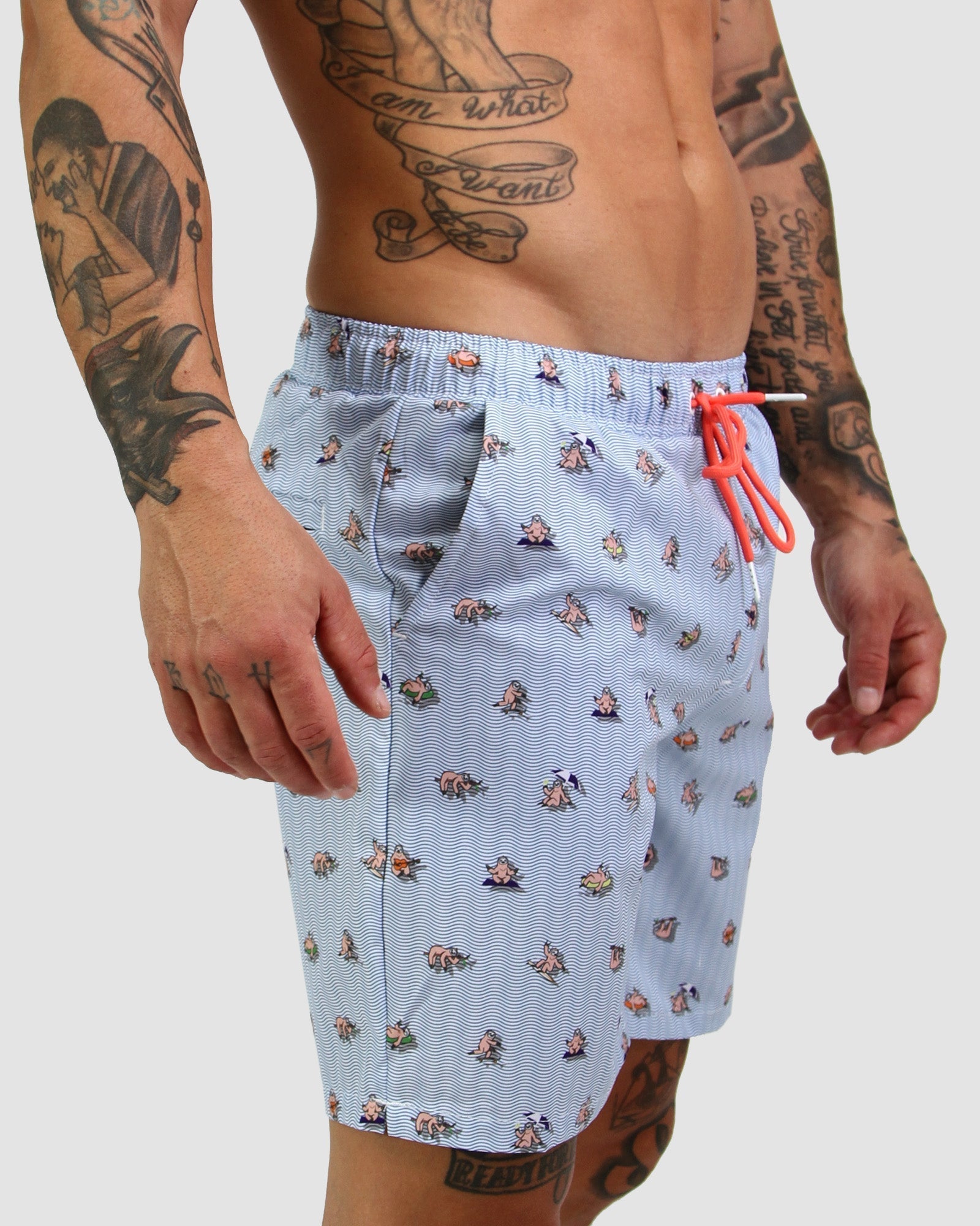 Side Pocket blue Men's Swim Shorts Tropical Print