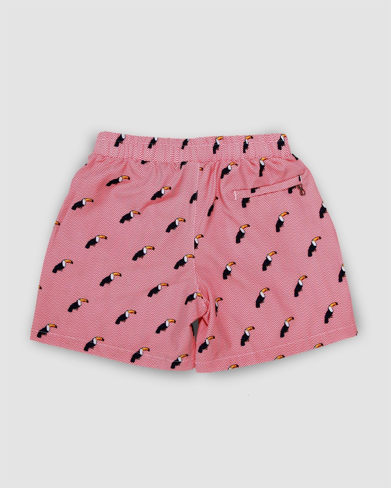 Red Kids Swim Short Toucan Print