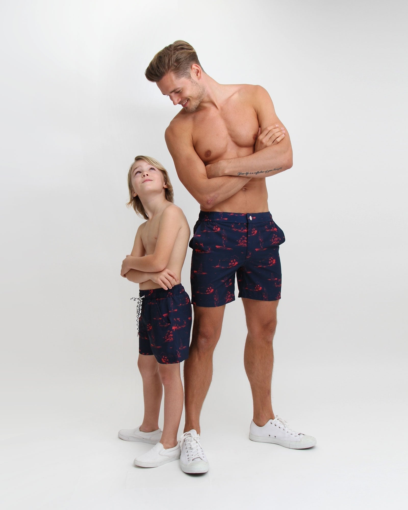 Green Black Boy's Swim Short Matching Set Son and Dad